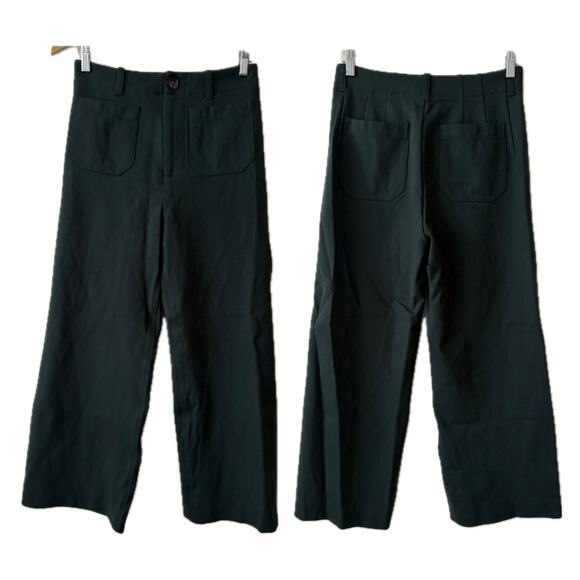 Women's Anthropologie Forest Green Collette Wide-Leg Crop Work Pants-Size: 4 - Picture 1 of 5